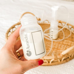 Ameda bottle components are dishwasher-safe for quick cleaning.