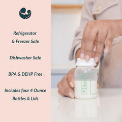 Ameda bottle shows measurement markings for easy tracking.