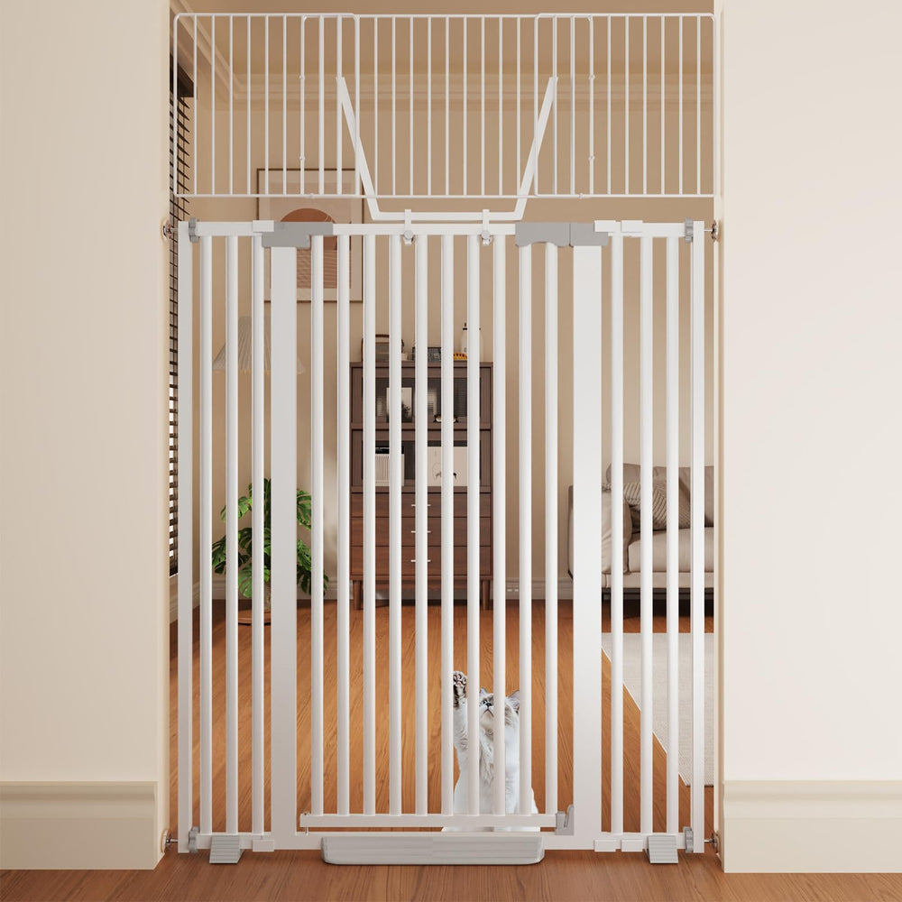 Amibud 67-inch high cat gate installed in doorway for tall cat containment.