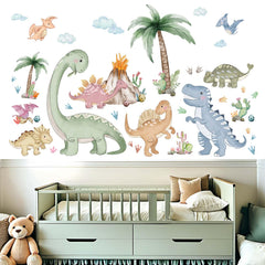 Amimagen dinosaur wall stickers—dinosaurs brighten a boy's room with residue-free removal.