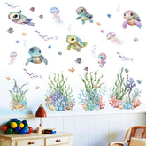 Amimagen sea turtle wall stickers create a calming nursery atmosphere.