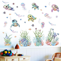 Amimagen sea turtle wall stickers create a calming nursery atmosphere.