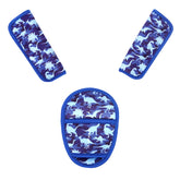 Amintiri Navy Dinosaur strap pad close-up shows plush softness for shoulders