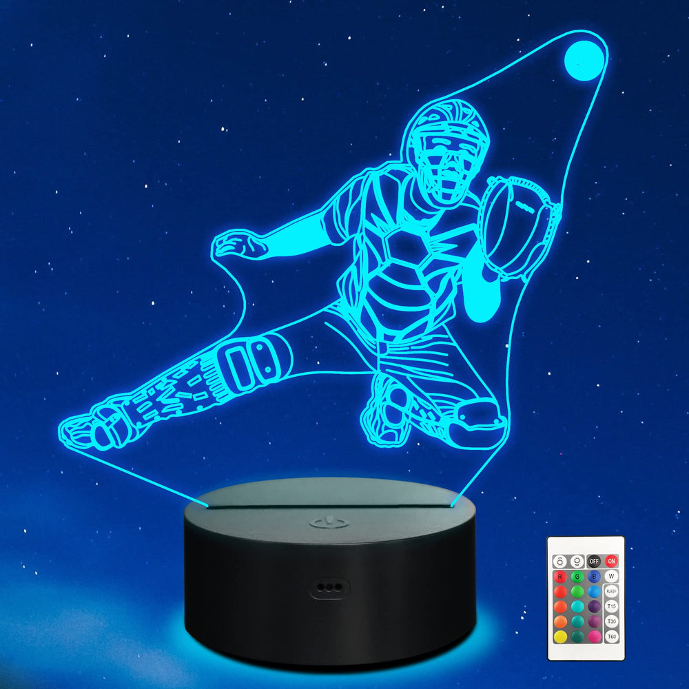 Ammonite baseball catcher night light with 3D illusion creates kid-friendly ambiance