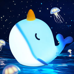 Ammonite Blue Narwhal night light brightens the nursery with a gentle glow