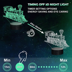Ammonite Train Night Light timer feature saves energy during sleep