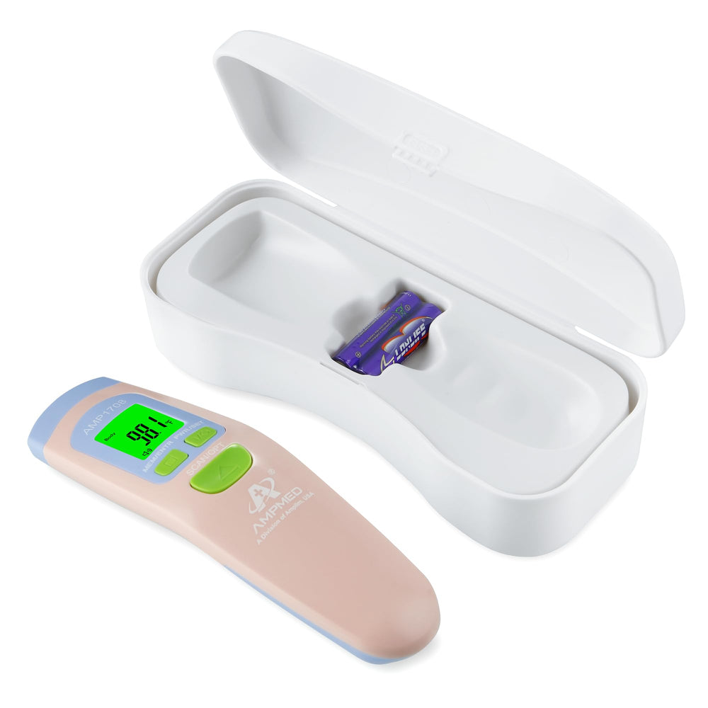 Amplim AmpMed forehead thermometer front view for quick, hygienic no-contact checks.