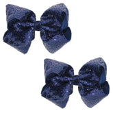 AMYDECOR navy blue sparkly sequin hair bow front view enhances hairstyles