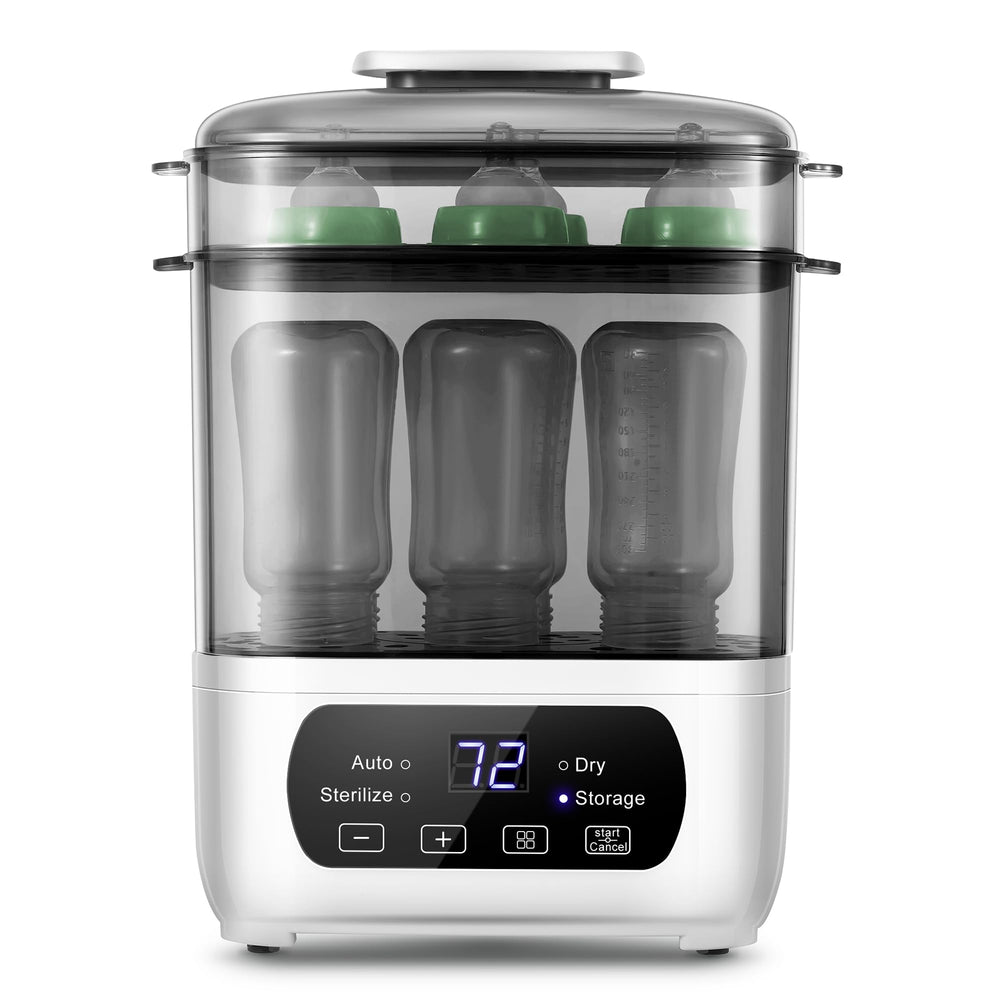 AMZBABYCHEF bottle steamer with LED screen for precise timing and safety.