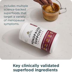 Ancient Nutrition Menopause vanilla powder tub with collagen and superfoods