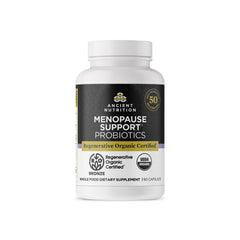 Ancient Nutrition regenerative-organic-probiotics-bottle for daily menopause support and digestion.