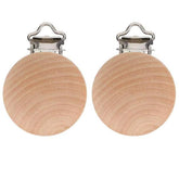 Anemeeoke natural beech wood pacifier clip set shows wood grain and compact design