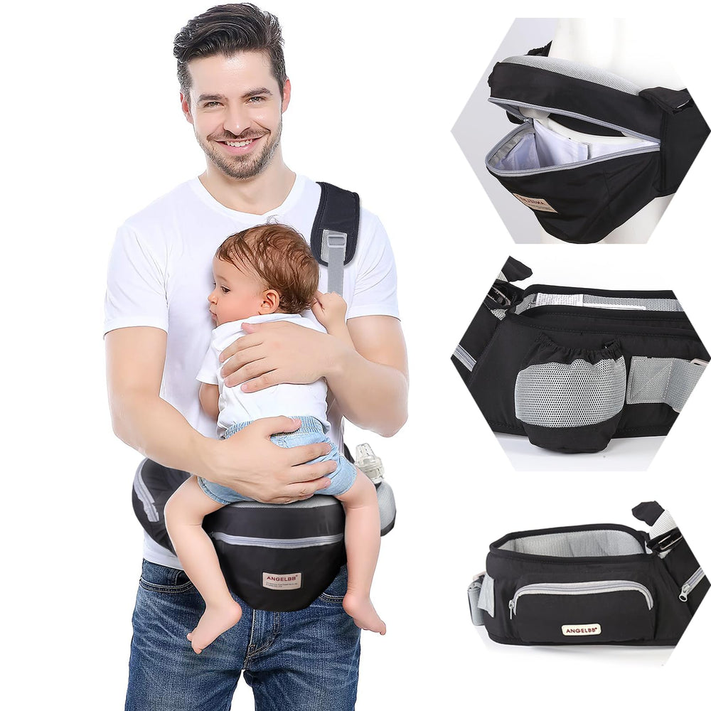 ANGELBB hip carrier with foldable 180° seat for hands-free travel.