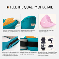 ANGELBB infant seated on hip seat demonstrates versatile carry options