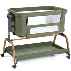 ANGELBLISS 3-in-1 bassinet assembled for versatile newborn sleep options beside mom.