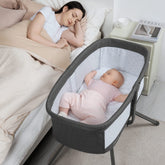 ANGELBLISS 3in1 rocking bassinet with mesh sides for airflow and safe naps.