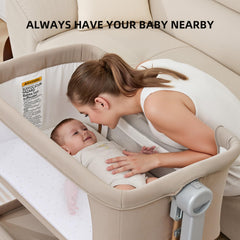ANGELBLISS 6-height adjustable bedside sleeper fits most bed heights.
