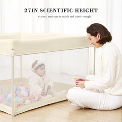 ANGELBLISS foldable playpen interior foam padding cushions tiny bumps during play.