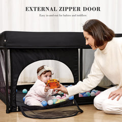 ANGELBLISS safety lock zipper ensures secure enclosure while toddlers explore.