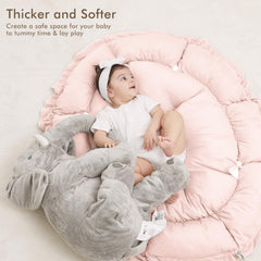 ANGELBLISS reversible tummy time mat offers plush comfort.