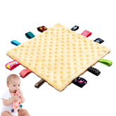 AnjeeIOT Baby Tags Security Blanket in yellow with colorful tags for soothing sensory exploration