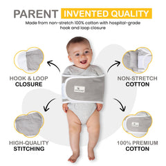 Anna & Eve swaddle goes on in 4 easy steps.