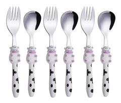 Annova Kids 6pc cow-set for kids, encouraging independent eating at meals.