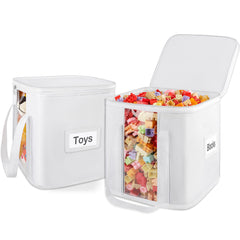 ANROYE toy cube storage bin front view with clear window for quick toy identification.
