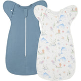 ANYEDDE arms-up swaddle with blue dolphin print offers breathable comfort for newborns.