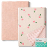 ANYEDDE pink floral 2-pack blanket set for soft, breathable comfort on the go.