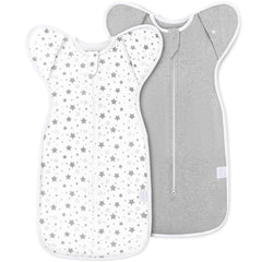 ANYEDDE baby transitional swaddle with arms up gray stars design for secure sleep