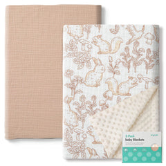 ANYEDDE Muslin Minky two-pack blankets for home and on-the-go use.