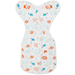 ANYEDDE Underwater World swaddle sleep sack front view showing soft cotton fabric for gentle newborn comfort