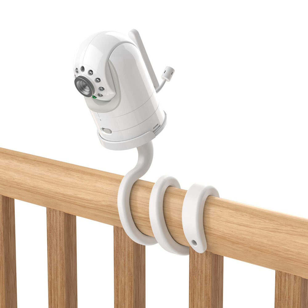 Aobelieve DXR-8 white flexible mount mounted on a shelf for improved baby view.
