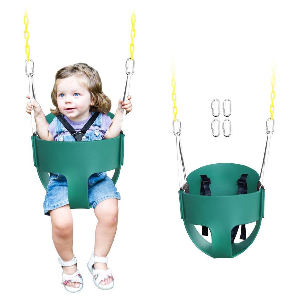 AOBOTE high-back bucket toddler swing seat in green for secure outdoor play