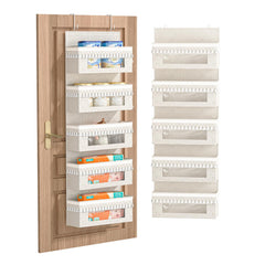 Aokeyee 5-shelf door organizer with tassels and clear pockets for nursery essentials.