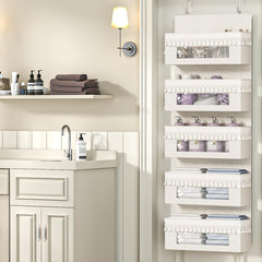 Aokeyee nursery storage hanging pockets keeps baby clothes organized and visible.