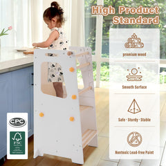 Aokkto 4-in-1 toddler kitchen tower convertible table configuration for meals and crafts.