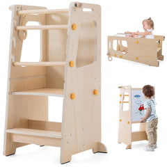 Aokkto 4-in-1 toddler kitchen tower with safety rail for secure kitchen participation