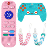Aolso remote control teether silicone soothing gums while entertaining baby.
