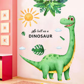 AOLTNRC Brontosaurus wall decal, green with tropical leaves, creates a playful room focal point.