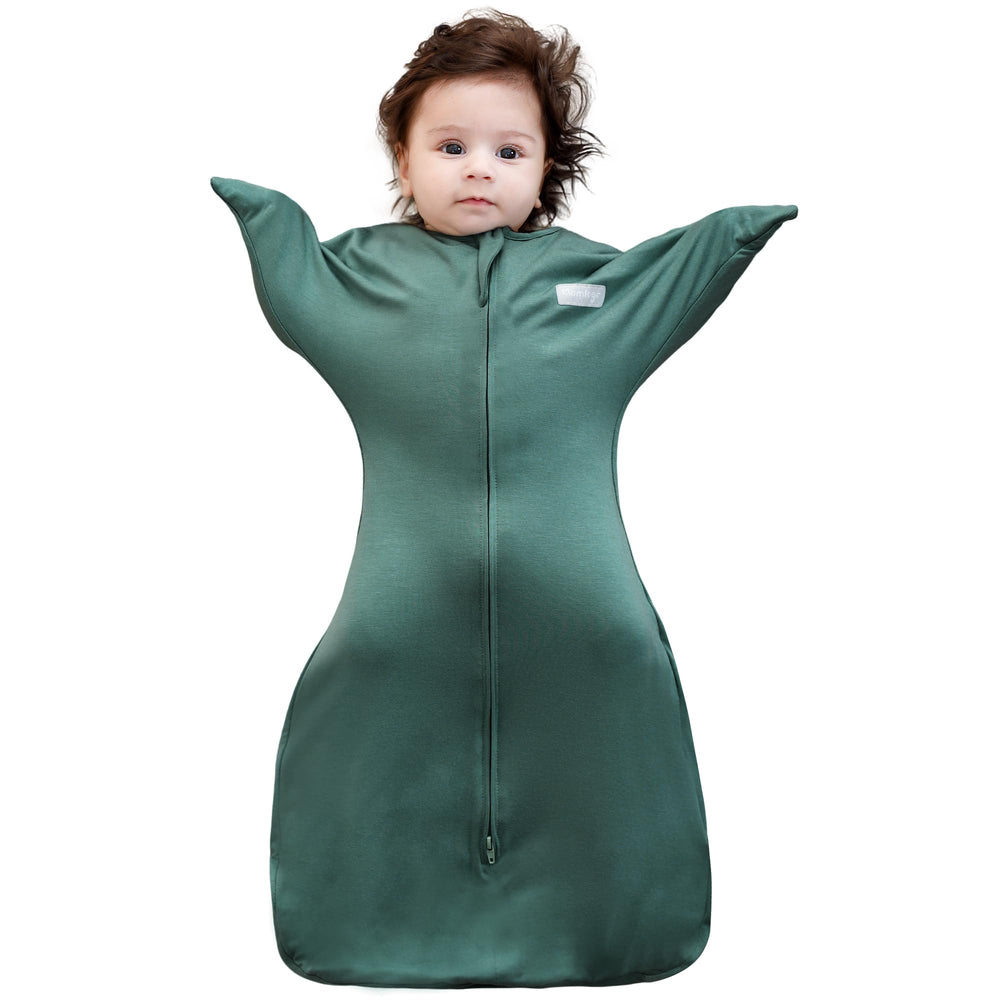 Aomloge PuppyPaws sleep sack with arms-up sleeves supports self-soothe and safe swaddling warmth.