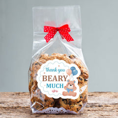 aPamr bear sticker on envelopes and favors for decor