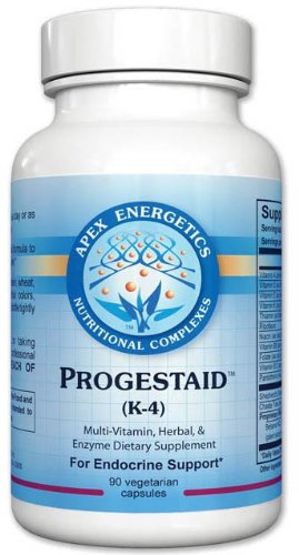 Apex Energetics Progestaid K-4 bottle closeup supports a healthy menstrual cycle.