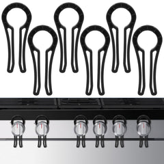 Aphrordity stove knob lock installed on a gas stove to prevent accidental activation.