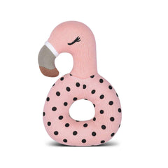 Apple Park Franny Flamingo teething rattle helps soothe gums and delights infants.