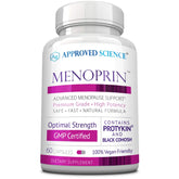 Approved Science Menoprin bottle front view for daily menopause support and potential daytime clarity.