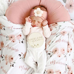 AQOKKA baby flower headband coral; bright accent for photoshoots and parties.