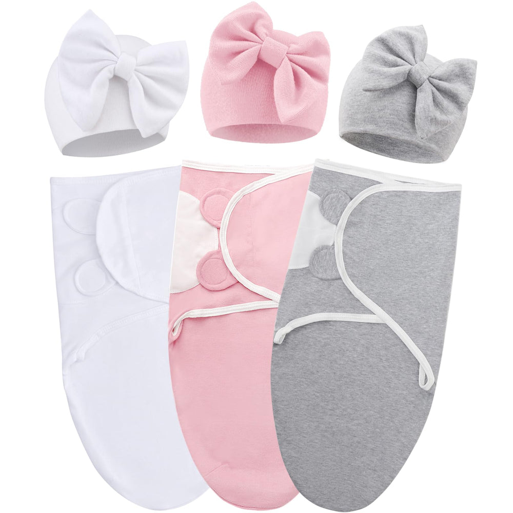 AQOKKA baby swaddle with big bow hat for calm newborn sleep