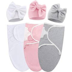 AQOKKA baby swaddle with big bow hat for calm newborn sleep